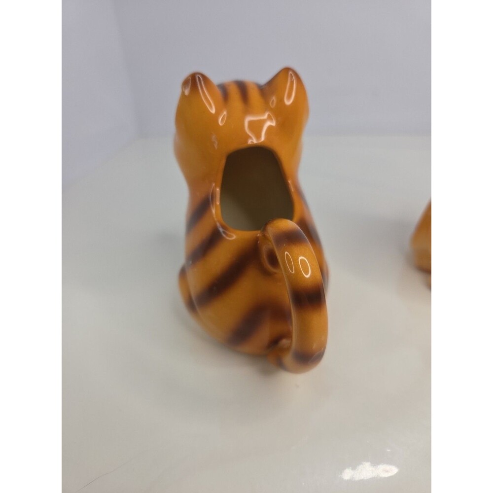 Nocrest Hand Painted Orange Tabby Cats Sugar & Creamer Set Japan Rare Antique - Picture 4 of 15